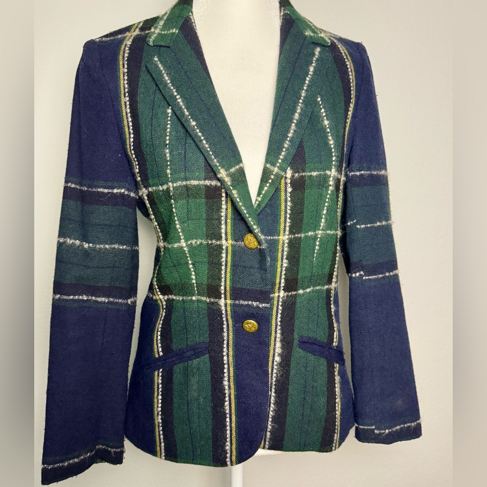 Unique Plaid Vintage Blazer with Gold Buttons